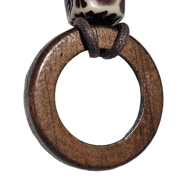 Handmade Boho Wooden Bead Tribal Ceramic Pendant Necklace Earthy Fashion Jewelry - Picture 5 of 8